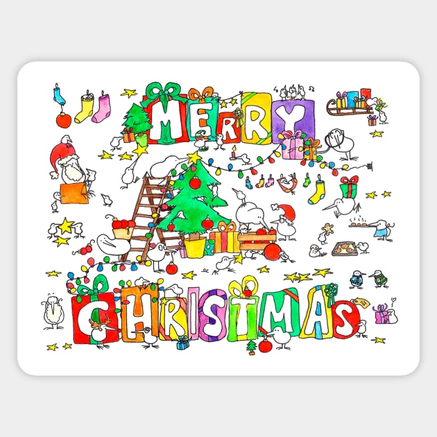 Merry Christmas with the kiwi birds Sticker by nicolejanes